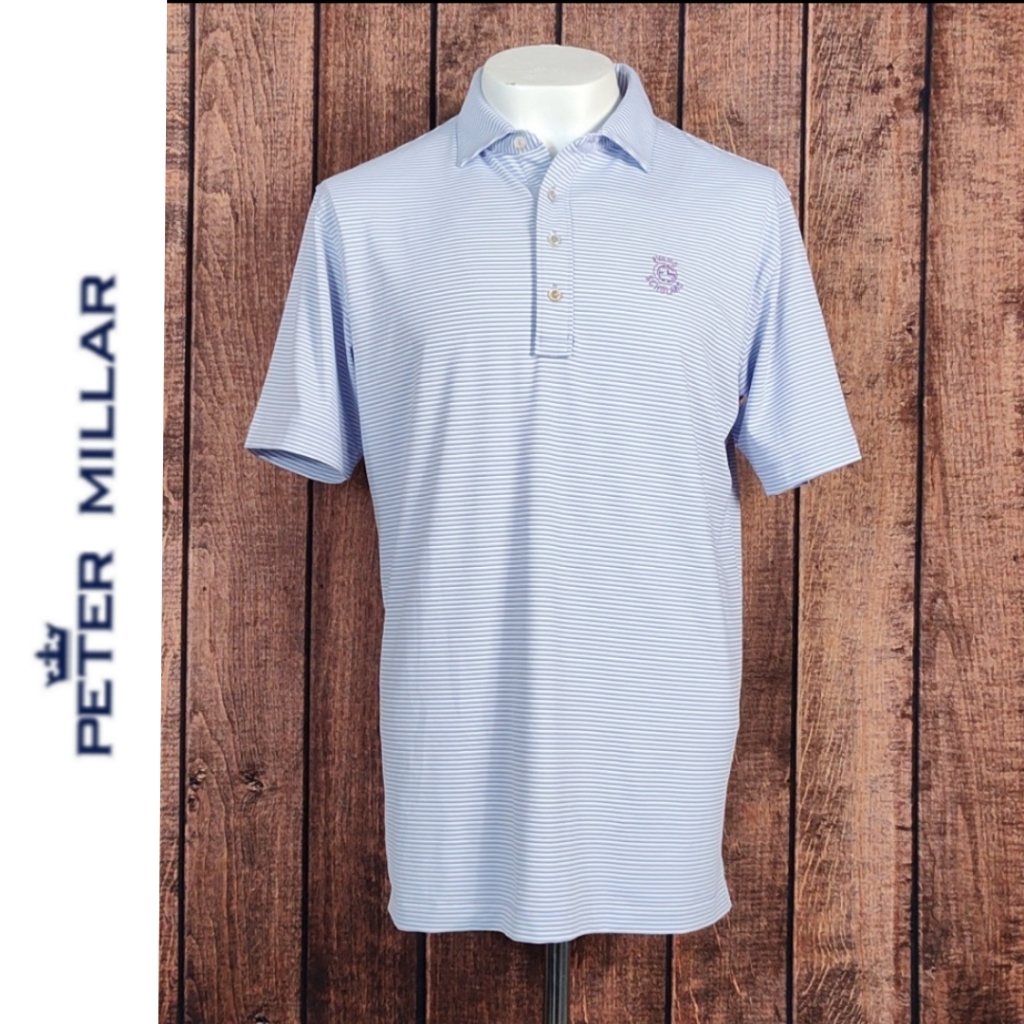 Crown Crafted Mens Orchid Striped Four Button Stretch Gold Polo Shirt Like New